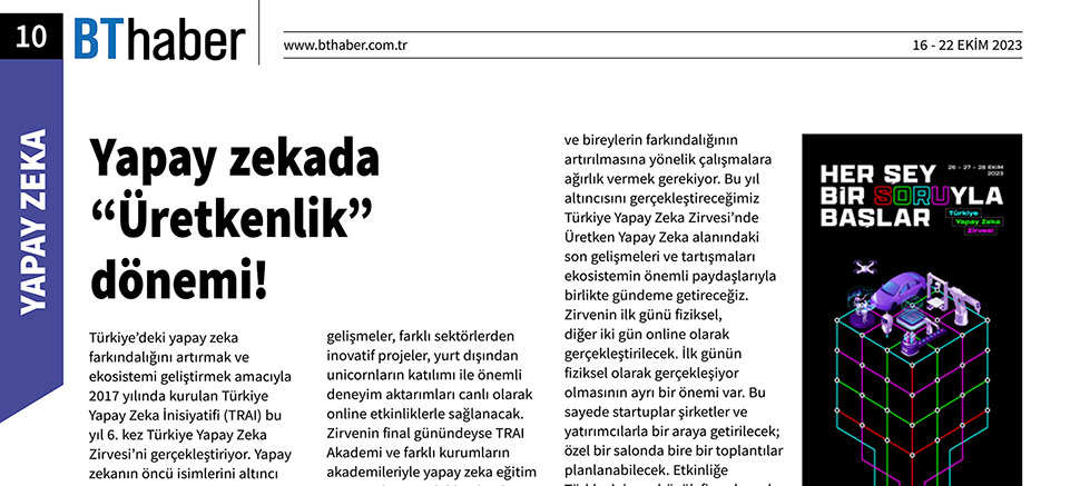 BT Haber Basılı Yayında Zirveye Yer Verdi